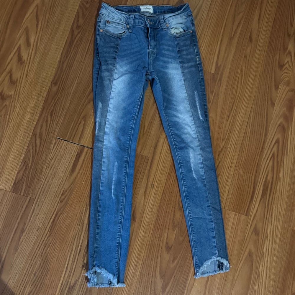 Hudson Blue Kids Distressed Fray‎ Medium Wash Denim Skinny Ankle Jeans Size 14